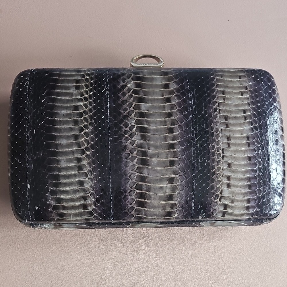 Sergio Rossi Black and Gray Snakeskin Clutch